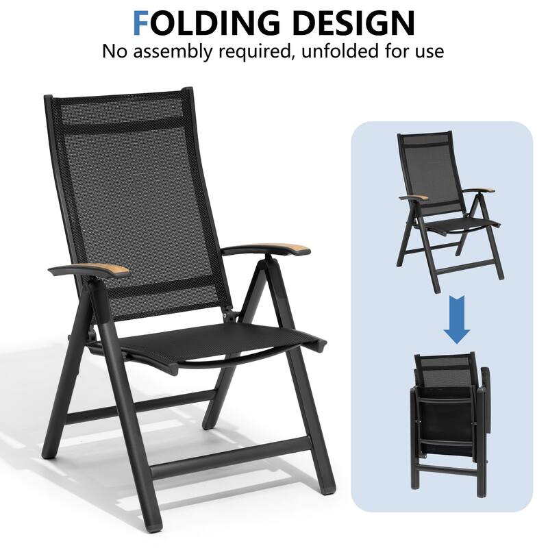 11PC Outdoor Patio Dining Set Wood-Like Aluminum Umbrella Hole Table with Folding Chairs,Double Top Market Umbrella and Base