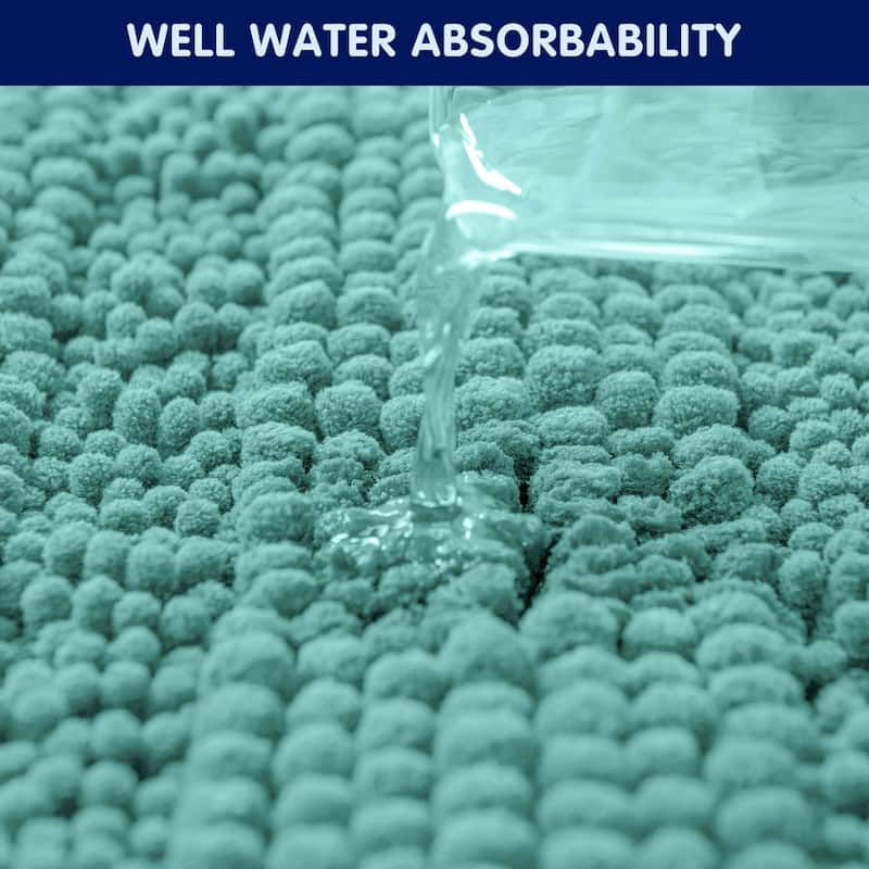 Subrtex Non-slip Bathroom Rugs Chenille Soft Striped Plush Bath Mat