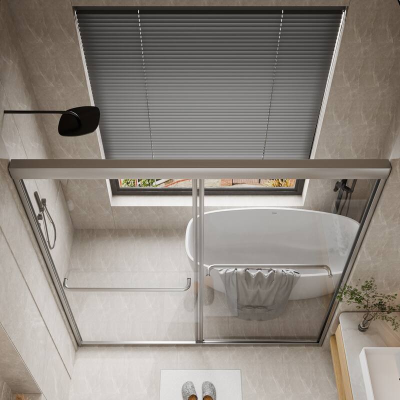45''/54''W x 70'' H Glass Double Sliding Shower Door in Black/Chrome