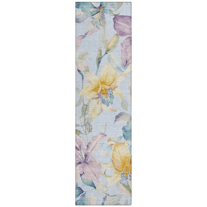 Machine Washable Indoor/ Outdoor Modern Floral Chantille Rug