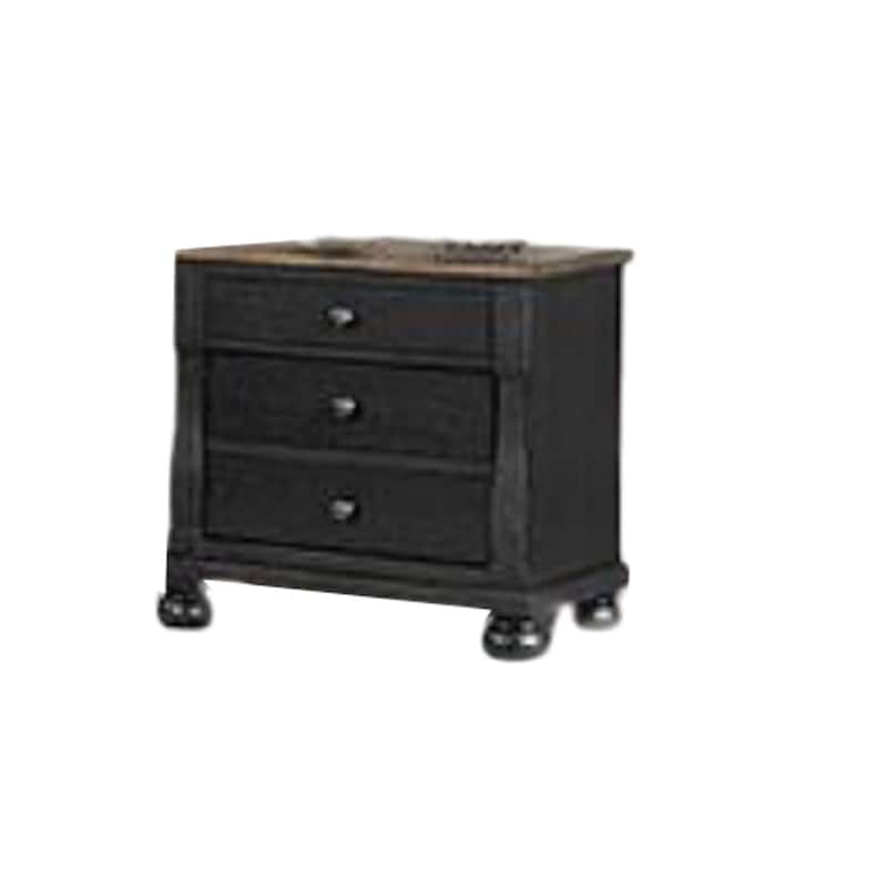 Ginie 5pc Queen Bedroom Set, USB Nightstand, Black Rustic Oak Brown