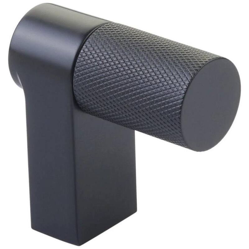 Emtek 86659.REC.KN Knurled 2" Long Finger Cabinet Pull with - Flat Black / Flat Black Stem