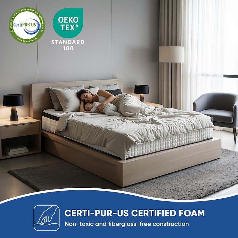 Pocassy 12Inch Mattress Hybrid Mattress Gel Memory Foam & Zone Pocket Coil Support