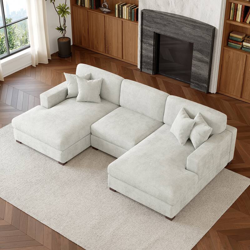 Oversized Chenille Modular Sectional Sofa With Deep Seat