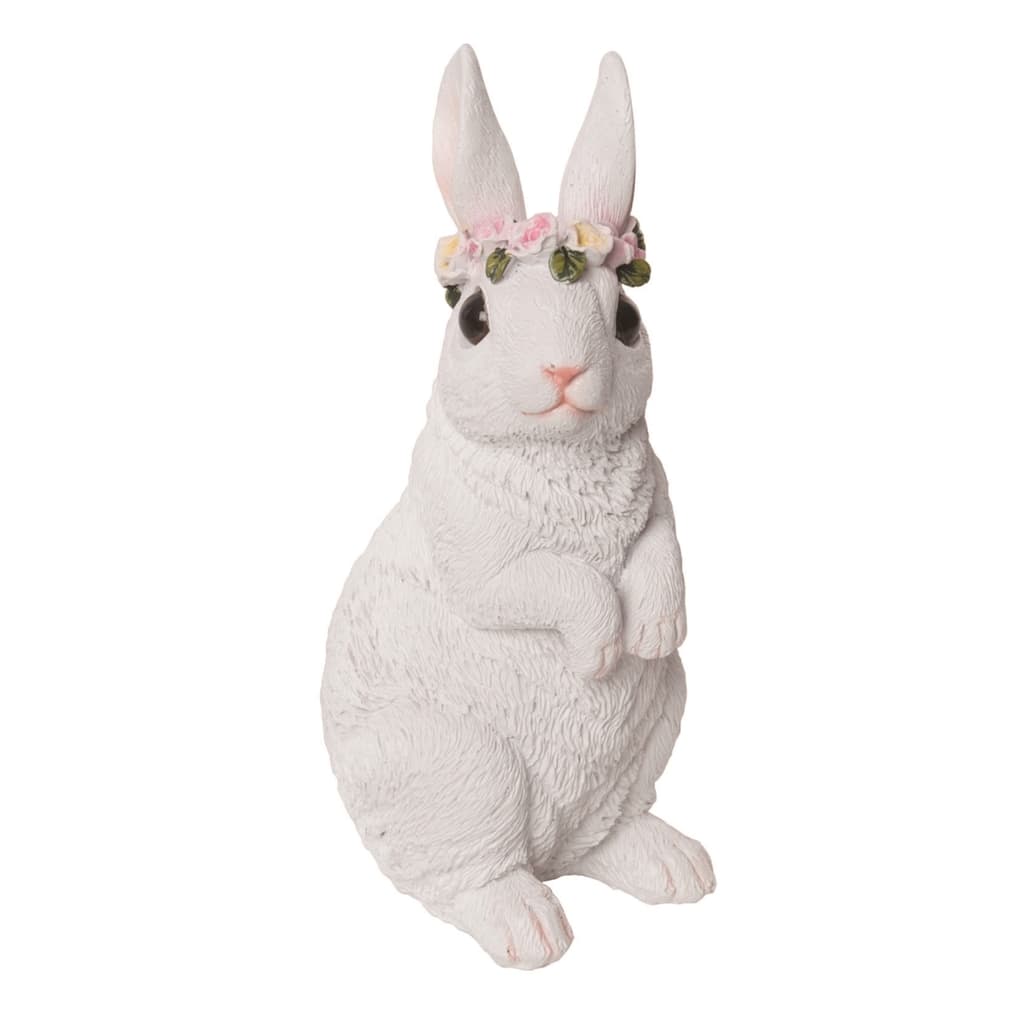 Transpac Resin 7.6" White Easter Sweet Bunny with Flowers Figurine