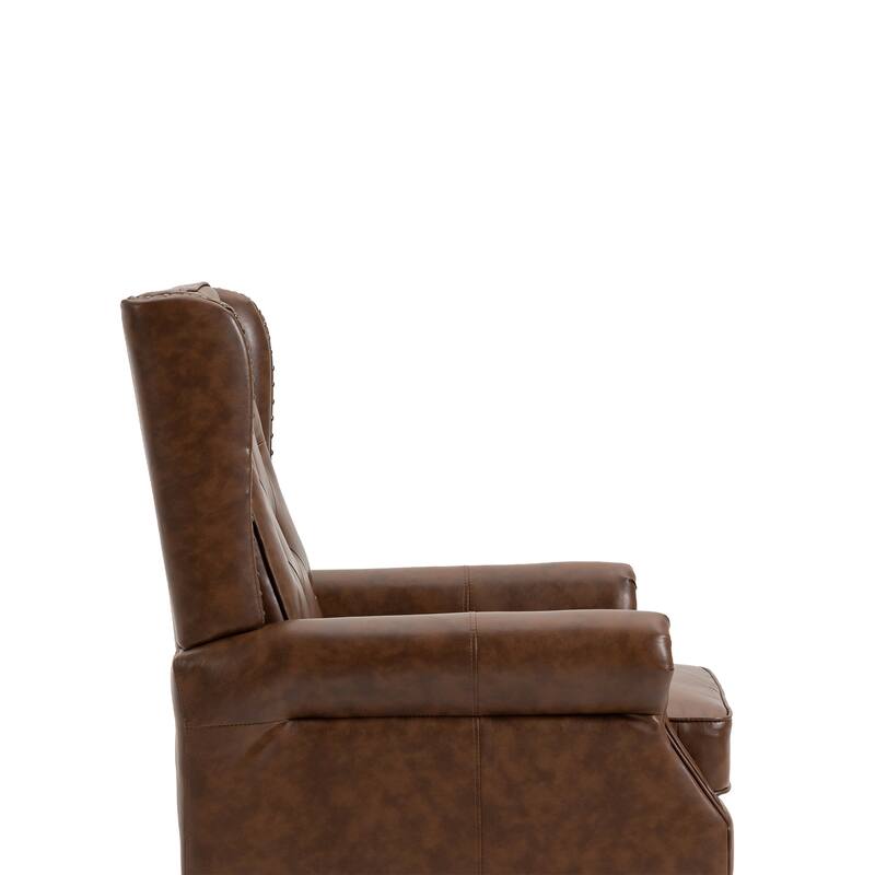 Brown PU Modern 29.33" High Back Upholstered Arm Chair with Sturdy Wood Legs and Nailheads for Living Room