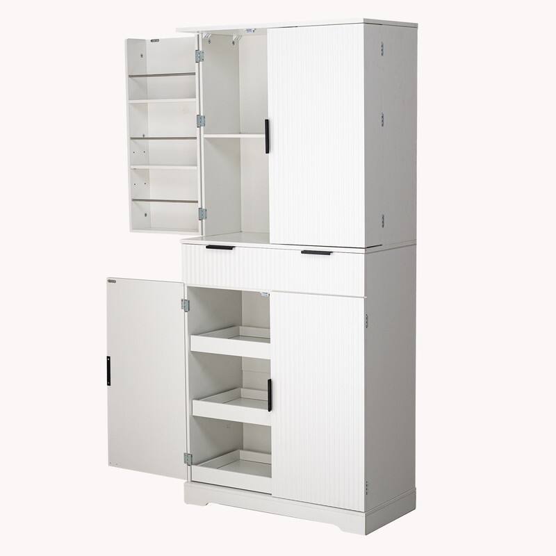72" Kitchen Pantry Cabinet With Three Keyboard Drawers,Featuring Six Adjustable Door Shelves, Storage Cupboard