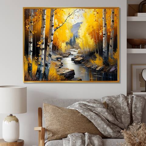 Designart "Path Into The Yellow Forest IV" Landscape Framed Canvas Art Print
