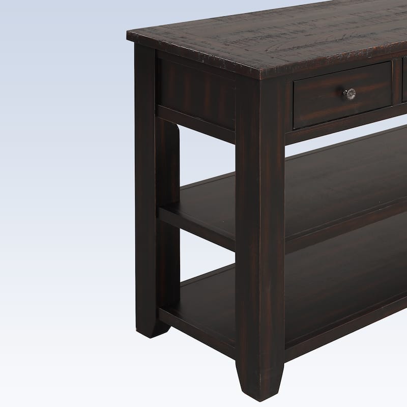 Modern Solid Pine Wood Top Console Table with Drawers and Shelves