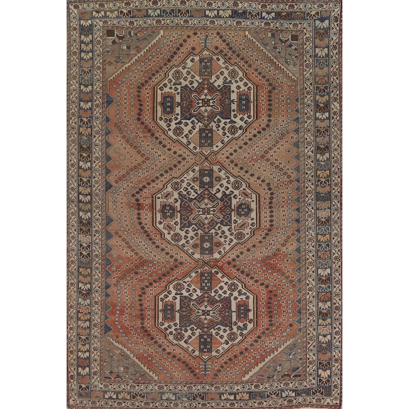 Traditional Bakhtiari Persian Vintage Rug Handmade Orange Wool Carpet - 6'10"x 9'11"