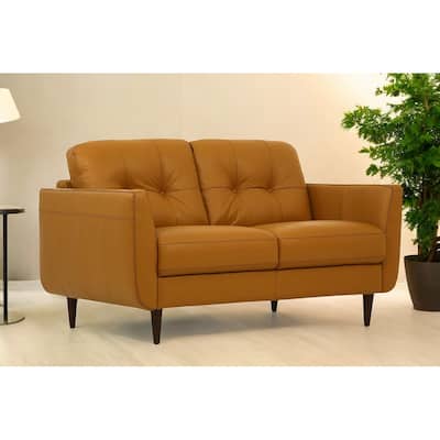 HomeRoots 59" Camel And Brown Leather Loveseat