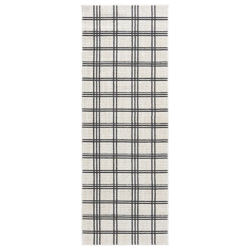 Nomad Collection Plaid Patterned Area Rug - White/Charcoal - 2'4 x 8' Runner