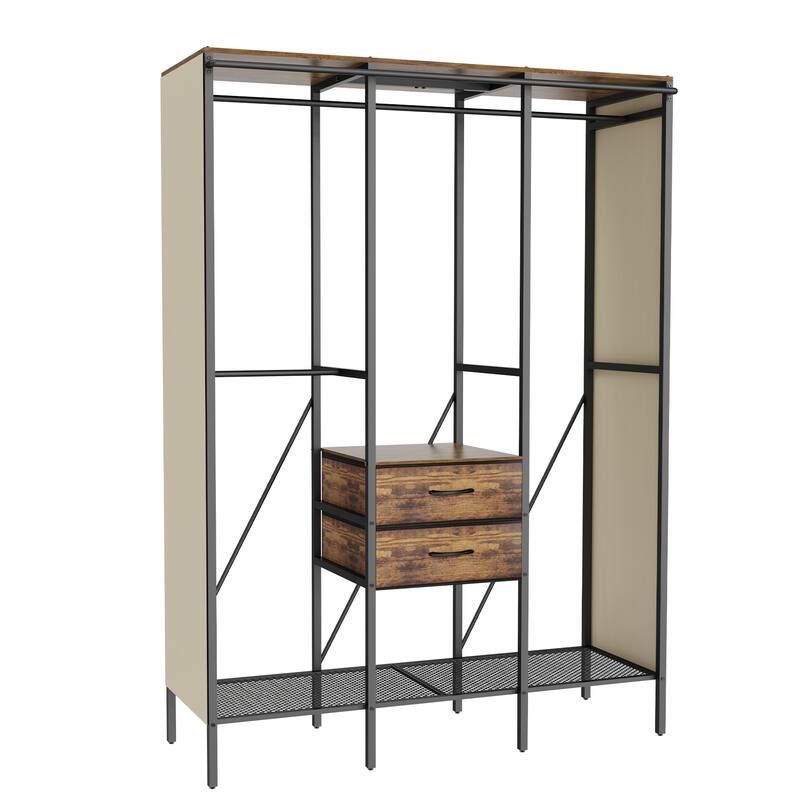 Industrial Large Clothes Rack Organizer with Drawers and Curtain