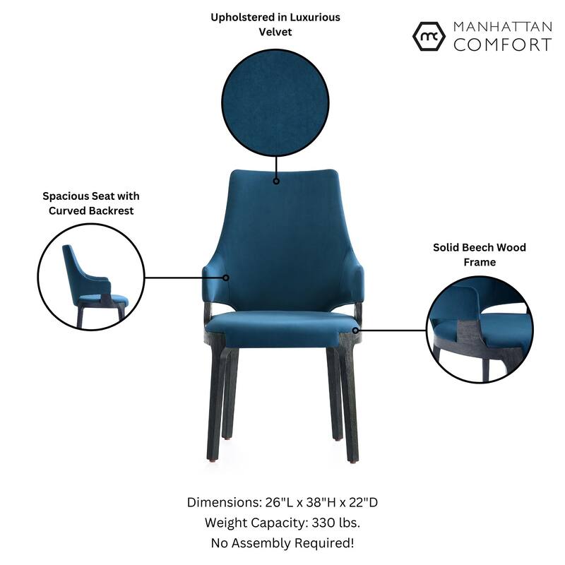 Manhattan Comfort Kara Modern Velvet Upholstered Dining Arm Chair