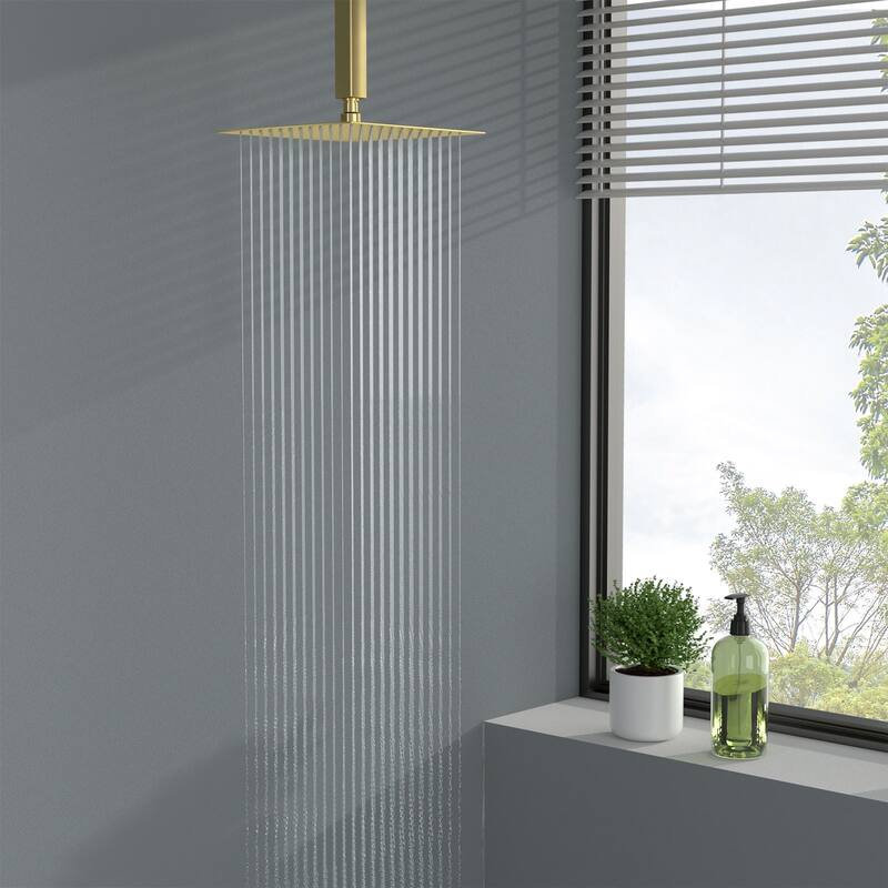 8/10/12/16 Inch Adjustable Rainfall Shower Head Wall-mounted Solid Square Ultra Thin 304 Stainless Steel