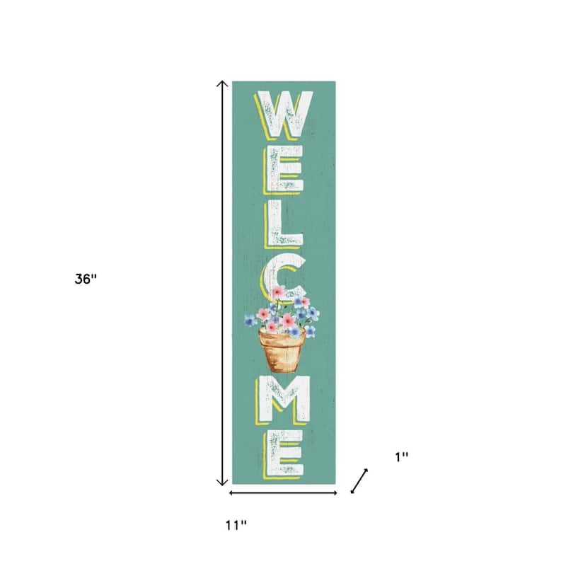 HomeRoots 36" Green Solid Wood Floral Bouquet Welcome Porch Sign