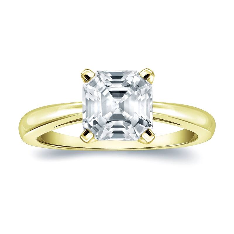 Auriya 14k Gold 1ctw Solitaire Asscher-cut Diamond Engagement Ring Certified - Yellow - 4