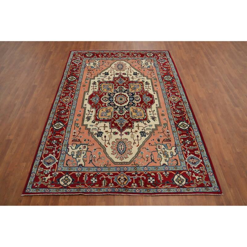 Hand Knotted Oriental 100% Wool Carpet Traditional Medallion Red Heriz (serapi) Area Rug - 8' 8'' X 6' 1''