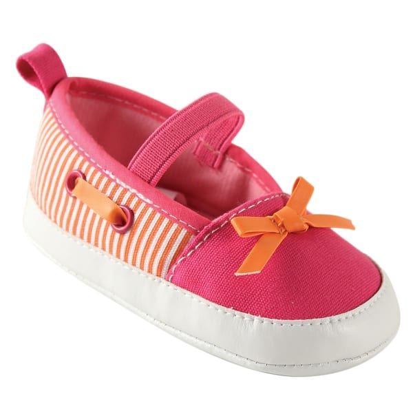 slide 1 of 1, Luvable Friends Baby Girl Crib Shoes, Pink Orange 12-18 Months - Pink Orange