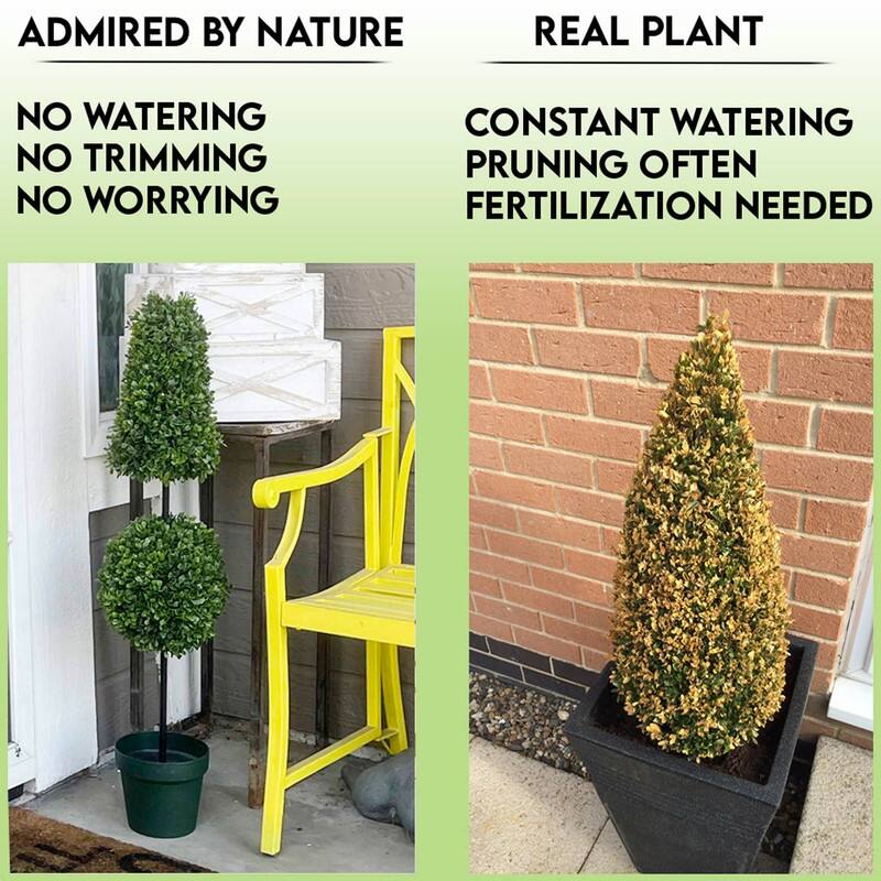 Artificial Boxwood Leave Double Ball Shaped Topiary Plant Tree in Plastic Pot - N/A