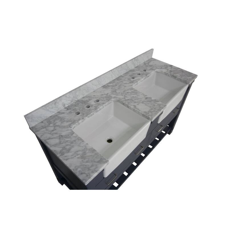 KitchenBathCollection Charlotte 60" Double Farmhouse Vanity with Carrara Marble Top