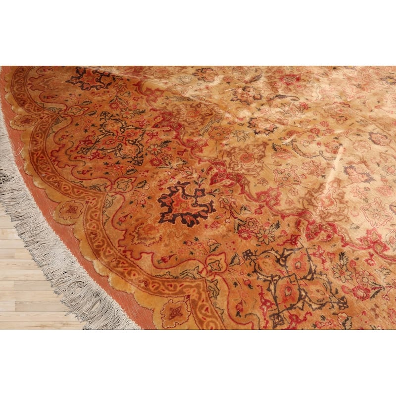 Hand Knotted Tabriz Tan Wool & Silk Traditional Oriental Area Rug - 9' 9'' x 9' 9''