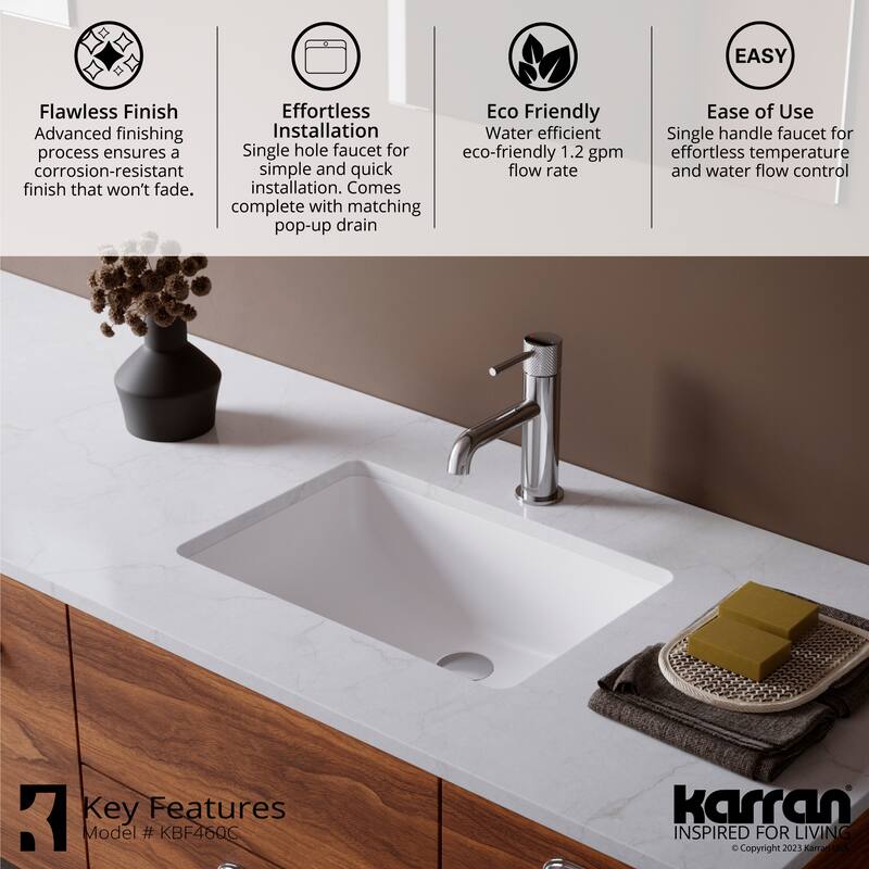 Karran Tryst KBF460 Single-Handle Single Hole Basin Bathroom Faucet with Matching Pop-up Drain