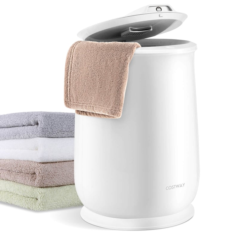 Bathroom Towel Warmer Bucket 21L Heater w/ Flip-top Lid Auto Shut Off - White & Gray - White