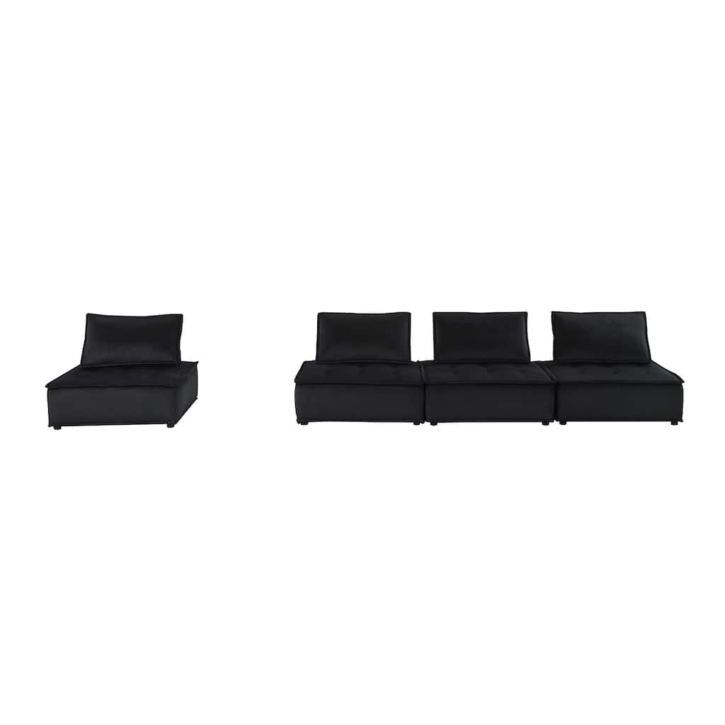 Velvet Modular Sofa Set with Tufted Seat Design in Black