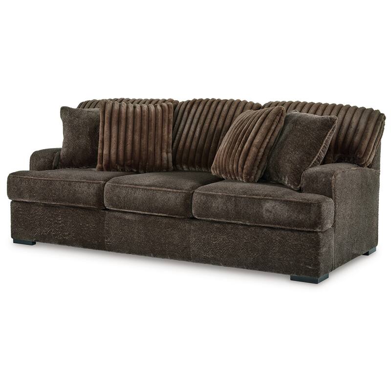 Ayle Sofa, 4 Accent Pillow, Chocolate Brown Corduroy Polyester 94 Inch