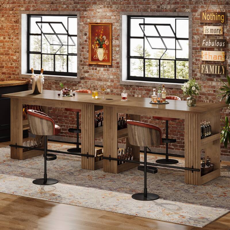 63 Inch Island Table for Kitchen, Kitchen Island with Storage Shelves and Footrest - 62.99" L x 31.5" W x 35.43" H