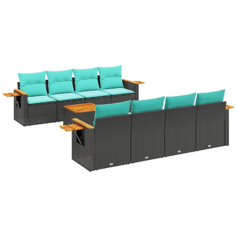 vidaXL 9 Piece Patio Sofa Set with Cushions Black Poly Rattan - 21.7x27.2x24.4