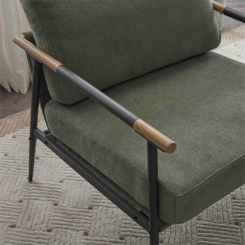 Chenille Fabric Armchair, Retro Leisure Accent Chair with Extra Soft Padded and Cushion