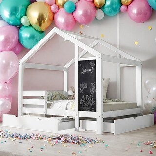 Full Size House Bed with Blackboard and Drawers,Two assembly options and Multiple Storage Functions