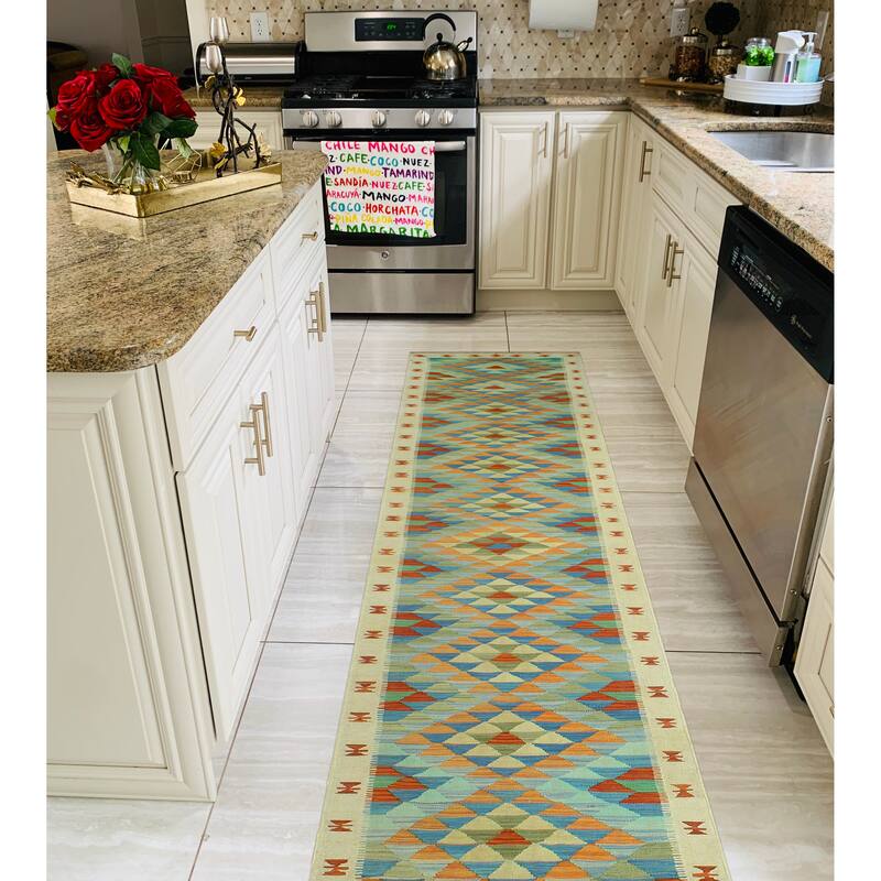 Sangat Flatweave Adamson Orange/Beige Runner - 2'8" x 15'10"