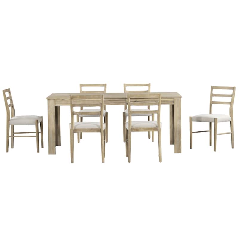 7-Piece Wooden Dining Table Set with Extendable Table and Storage Drawers for Family Gatherings