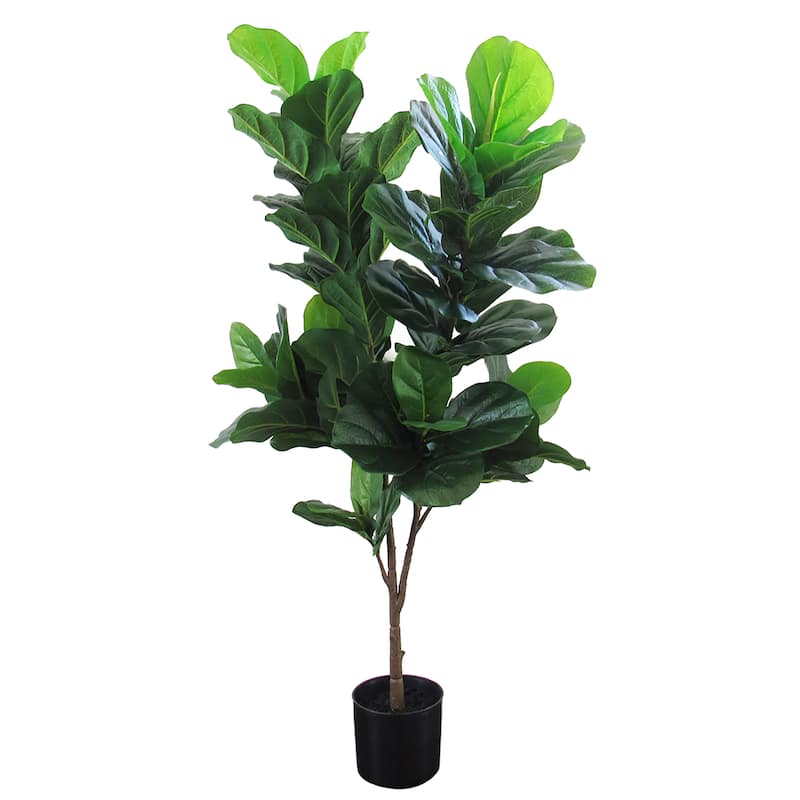 4ft Artificial Fiddle Leaf Fig Tree Plant in Black Pot - 46" H x 24" W x 15" DP