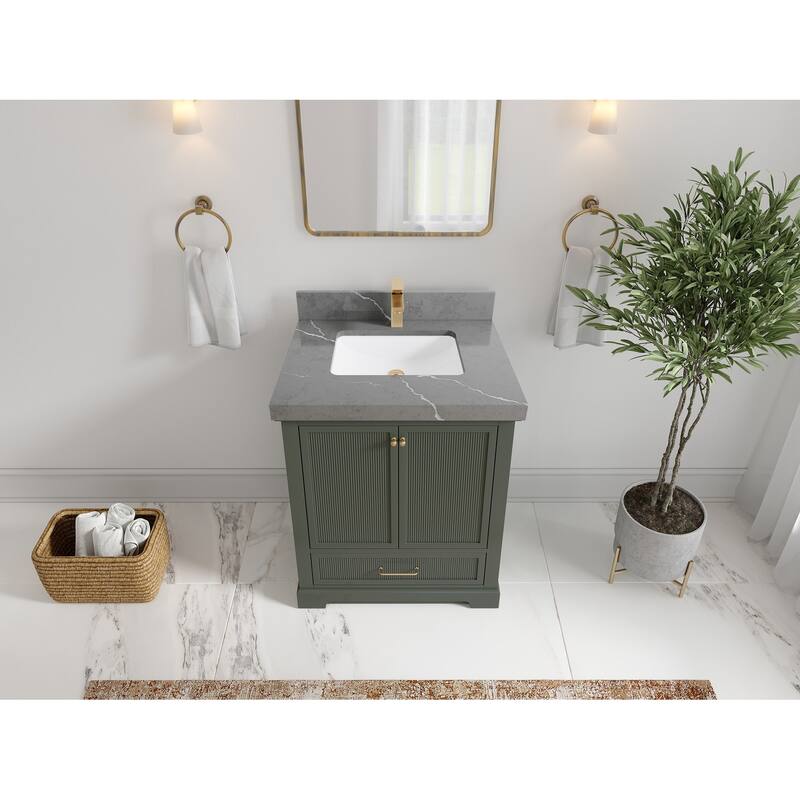 Willow Collections 30 in. W x 22 in. D Alys Single Sink Bathroom Vanity with Countertop - 2"Piatra Gray - Pewter Green