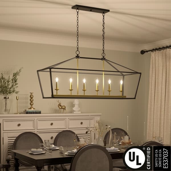 49 Modern Farmhouse 6-light Black/ Gold Rectangle Linear