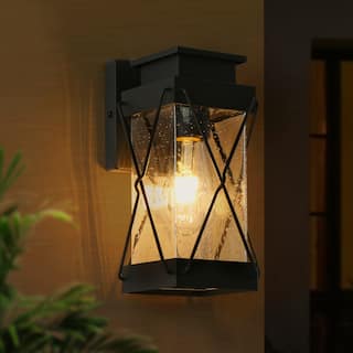 1-light Modern Black Lantern Outdoor Wall Light Farmhouse LED dimmable Exterior Sconce