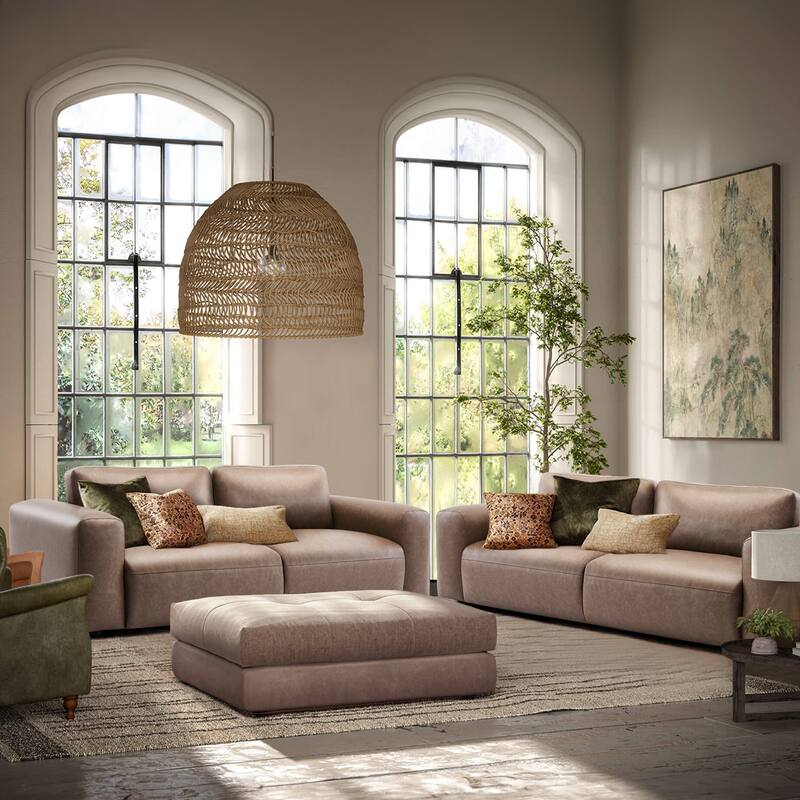 95" Oversized 3-Seater Sofa - Extra Deep Seats & Wide Arms, Down-Filled PU Leather Couch for Living Room, Apartment