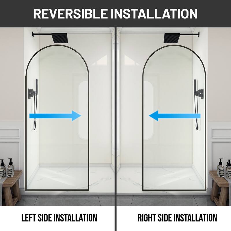 Ember Series 34 in. W x 78 in. H Fixed Framed Shower Door in Black, Gold or Nickel Finish with Clear or Fluted Glass