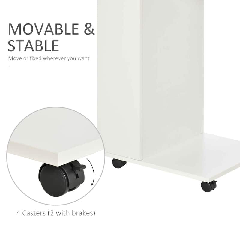 HOMCOM C-Shaped Sofa Side Table Mobile End Table with Storage and Wheels for Living Room, Bedroom, Office