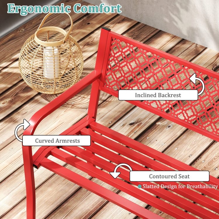 Metal Garden Bench with Lattice Backrest and 790 lbs. Weight Capacity - 50" L x 23" W x 32" H