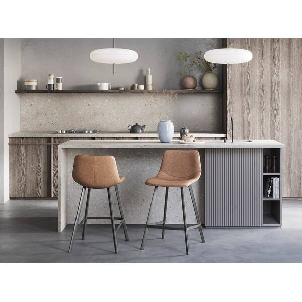slide 2 of 22, Outlaw Industrial Counter Stool in Metal and Faux Leather (Set of 2)