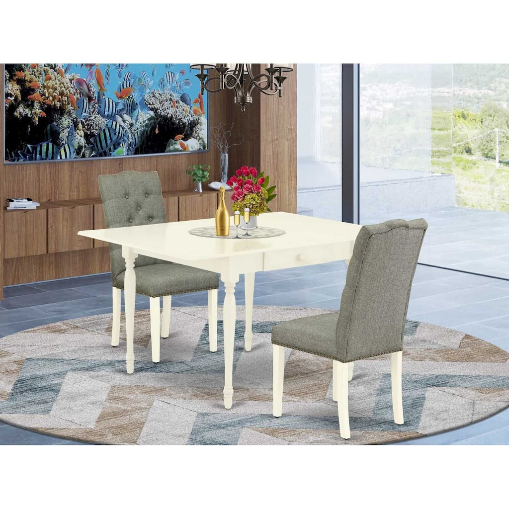 HomeStock 3-Piece Linen White Finish Rectangular Solid Wood Top with Dropleaf Dining Table Set