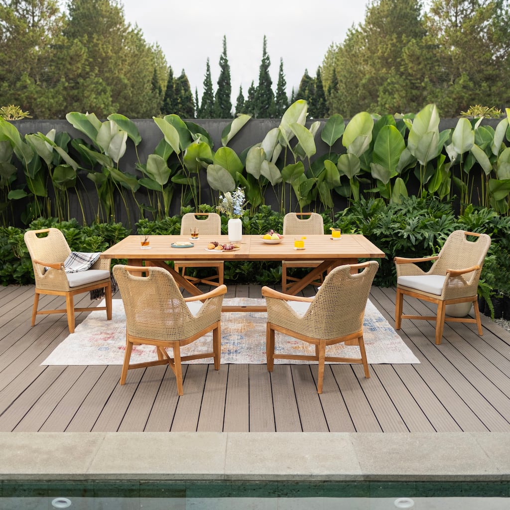 Cambridge Casual Sydney 7-Piece Teak Outdoor Wicker Dining Set with Large Table