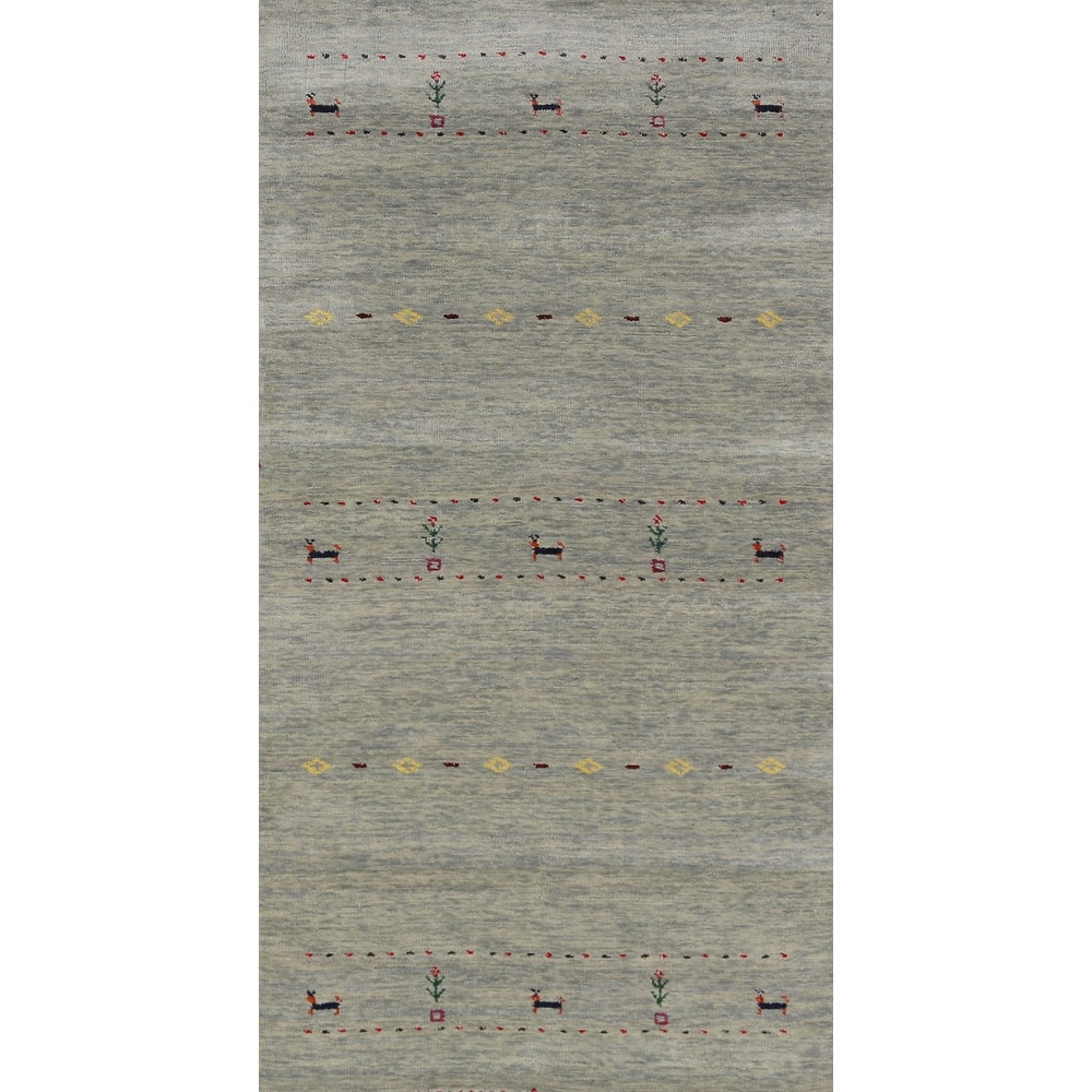 Hand Knotted Oriental 100% Wool Carpet Tribal Animal Pictorial Multi-Colored Gabbeh Area Rug - 5' 10'' X 2' 6''