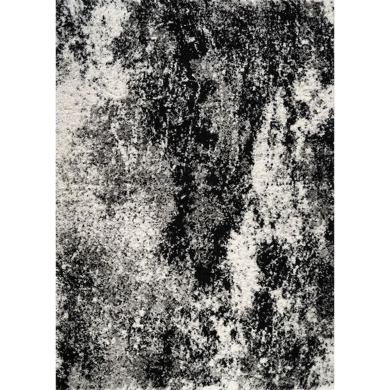 Noori Rug Lux Ridley Abstract Modern 2-inch Thick Shag Rug - 12'2" x 15'2" - Grey/Black