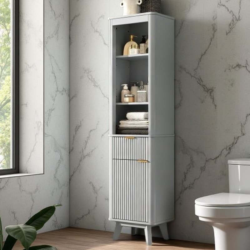 68" Tall Freestanding Bathroom Storage Cabinet with Fluted Panel Design, Drawer, Door Cabinet & Adjustable Shelves